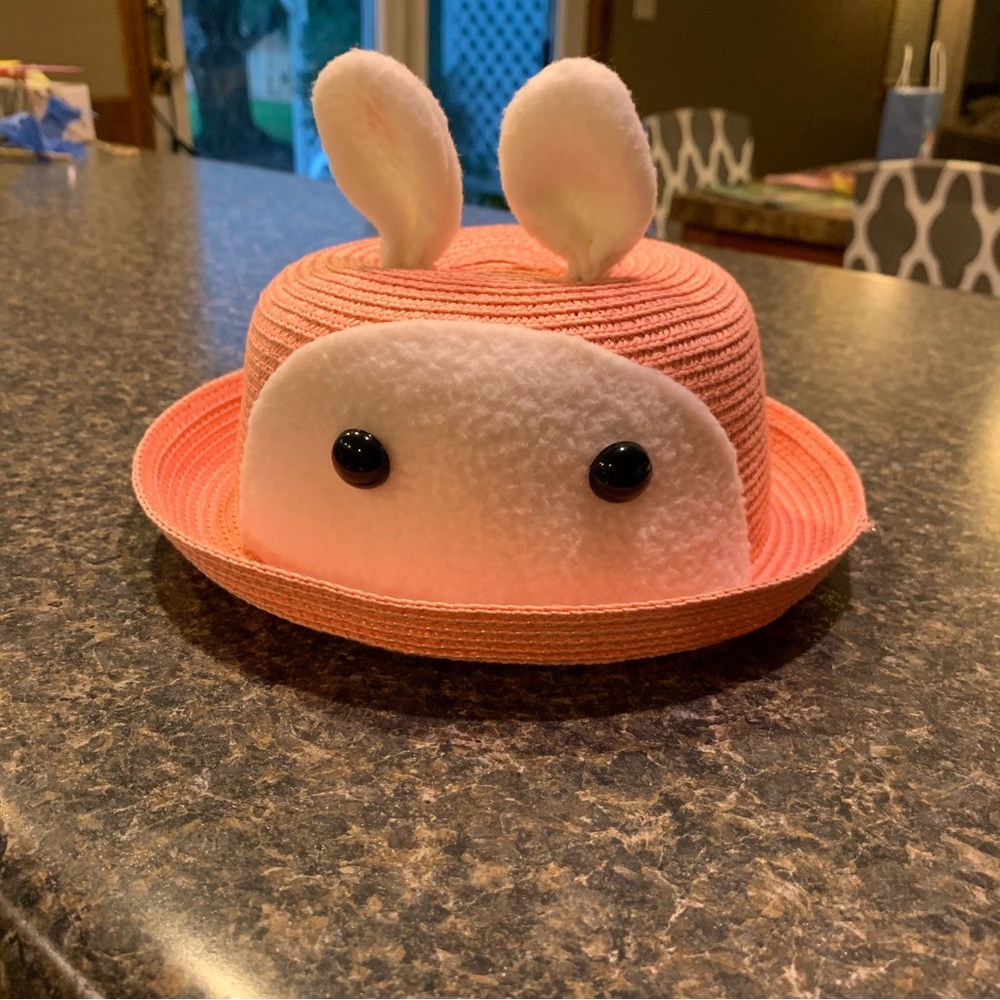 Pink Bunny Straw Bowler Hat NWOT